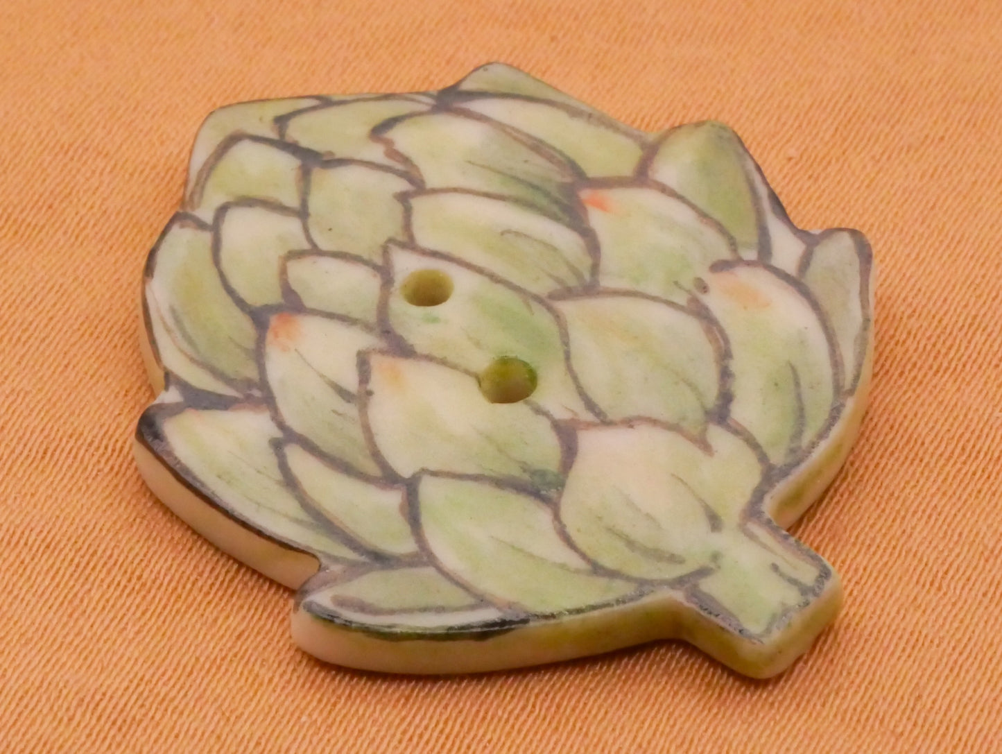 Artichoke Vegetable Food Hand-Painted Porcelain Ceramic Large Button 26x32mm