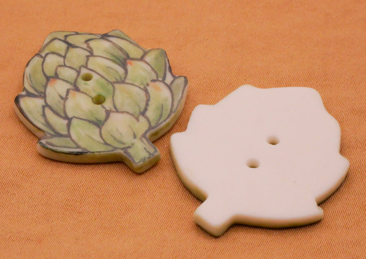 Artichoke Vegetable Food Hand-Painted Porcelain Ceramic Large Button 26x32mm