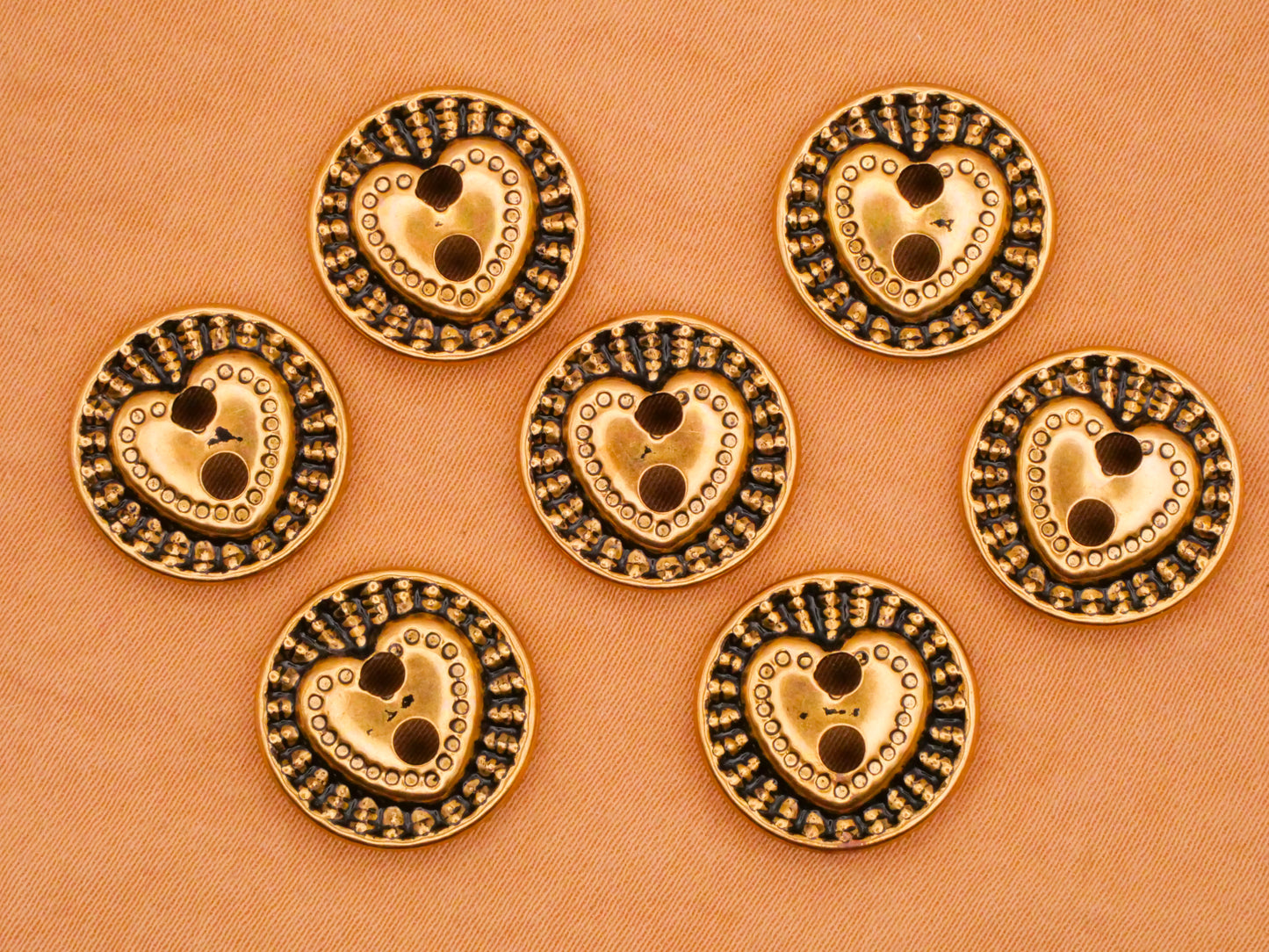 Heart Hollow Brass Colored Metal Sew-Thru Pair of Buttons 15mm