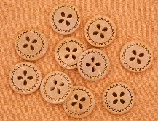 Pie Laser Cut Coconut Shell Set of Ten Buttons 13mm