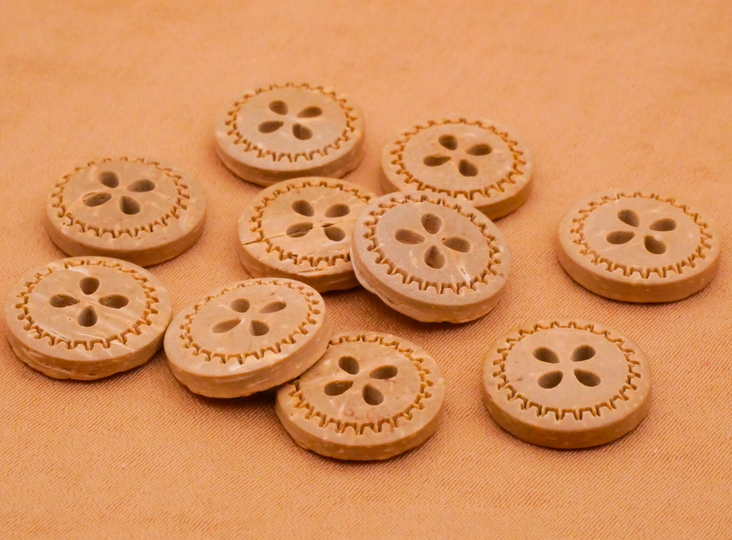 Pie Laser Cut Coconut Shell Set of Ten Buttons 13mm