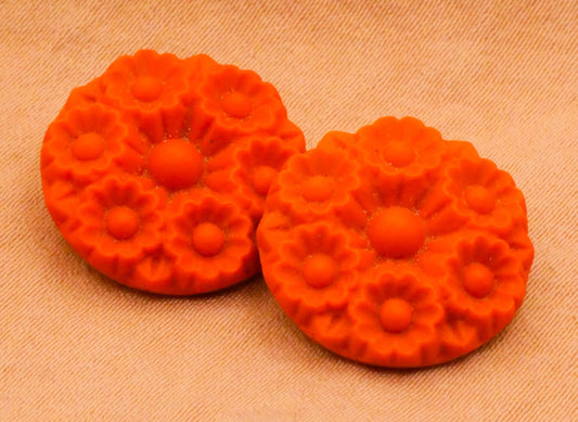 Flower Matte Burnt Orange Vintage Glass Pair of Buttons 16mm