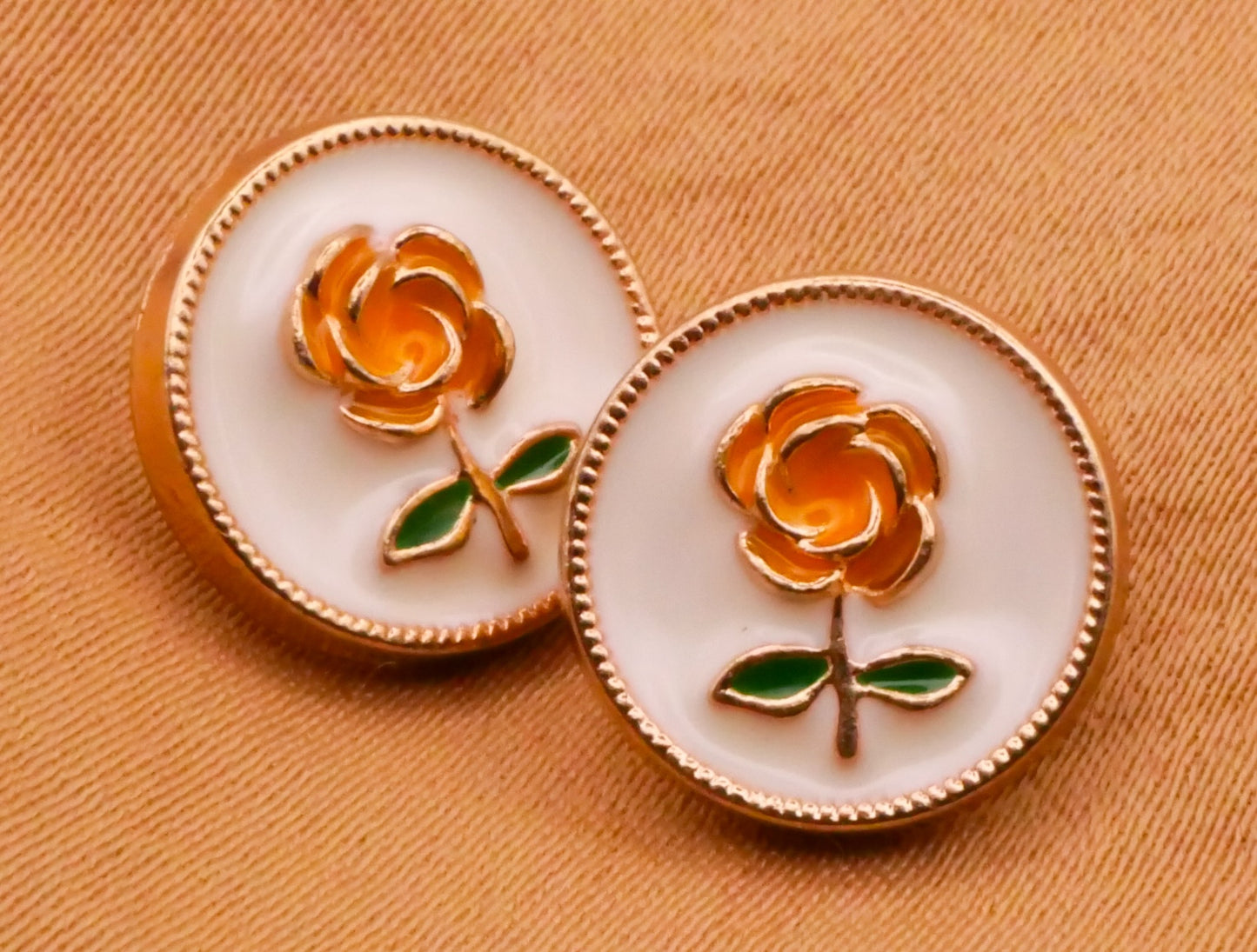 Rose Red Yellow White Enamel Gold Metal Pair of Buttons Various 12mm