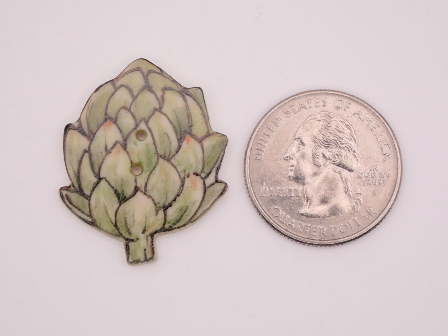 Artichoke Vegetable Food Hand-Painted Porcelain Ceramic Large Button 26x32mm