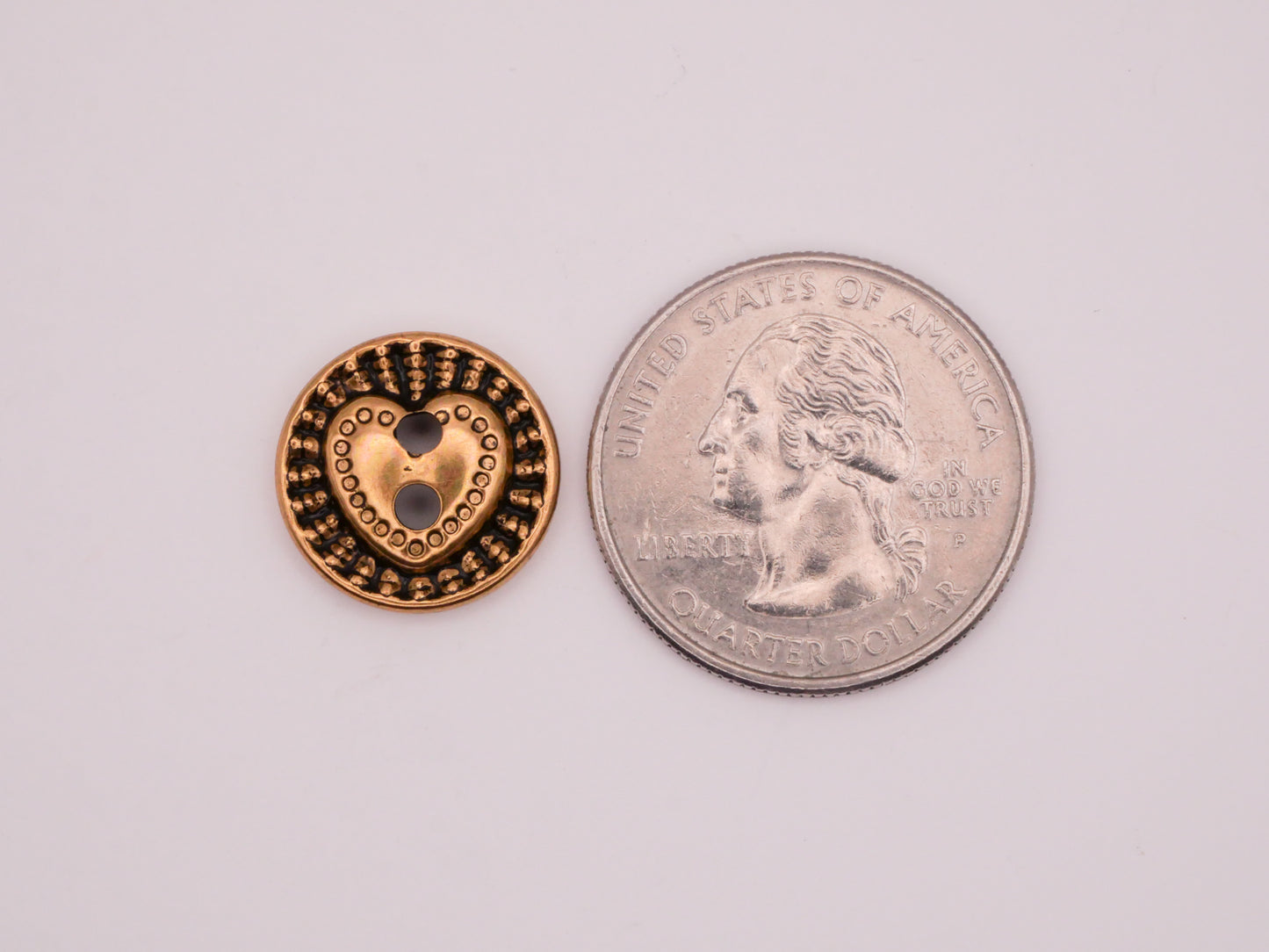 Heart Hollow Brass Colored Metal Sew-Thru Pair of Buttons 15mm