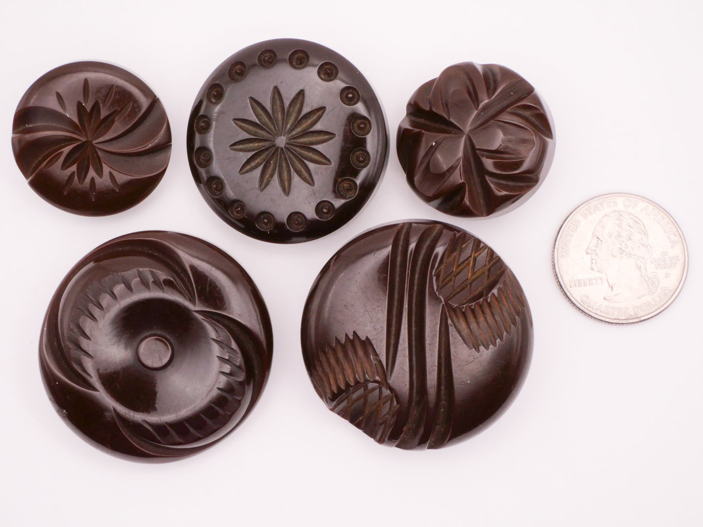 Chocolate Brown Bakelite Early Plastic Button Various 29-40mm