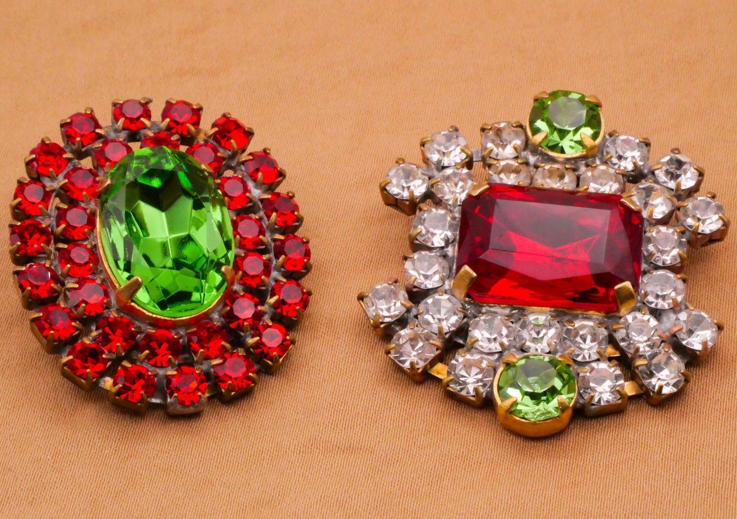 Czech Glass Rhinestone Red Green Vintage Large Metal Button Various 29-38mm