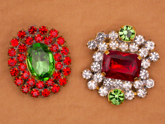 Czech Glass Rhinestone Red Green Vintage Large Metal Button Various 29-38mm