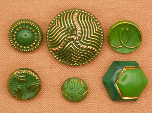 Green Gold Accent Vintage Glass Button Various 10-23mm