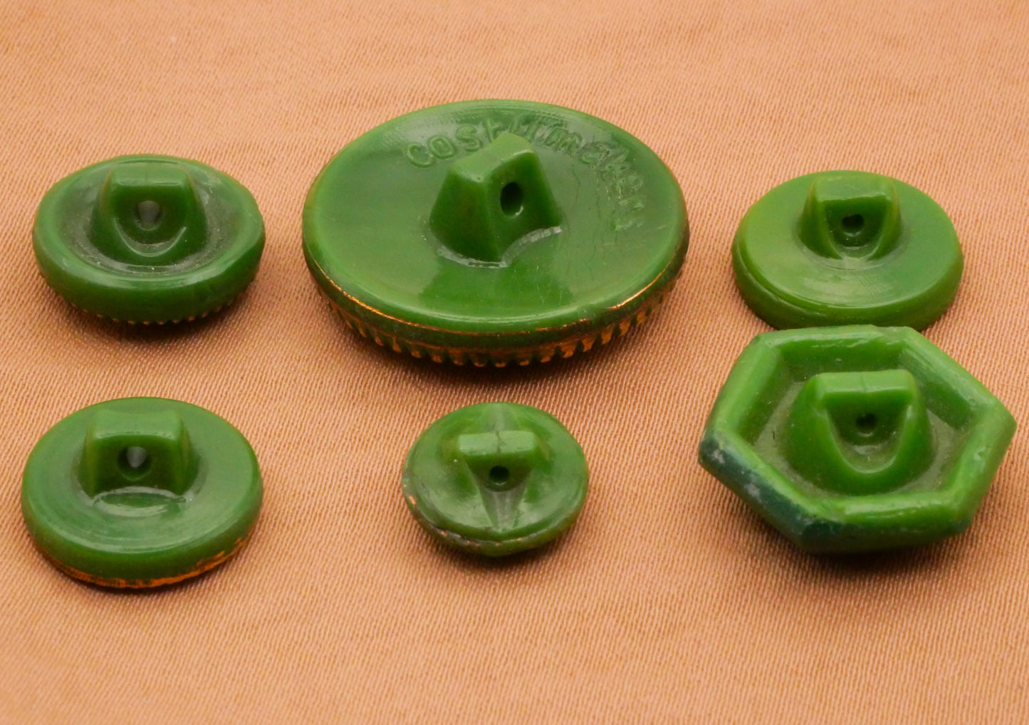 Green Gold Accent Vintage Glass Button Various 10-23mm