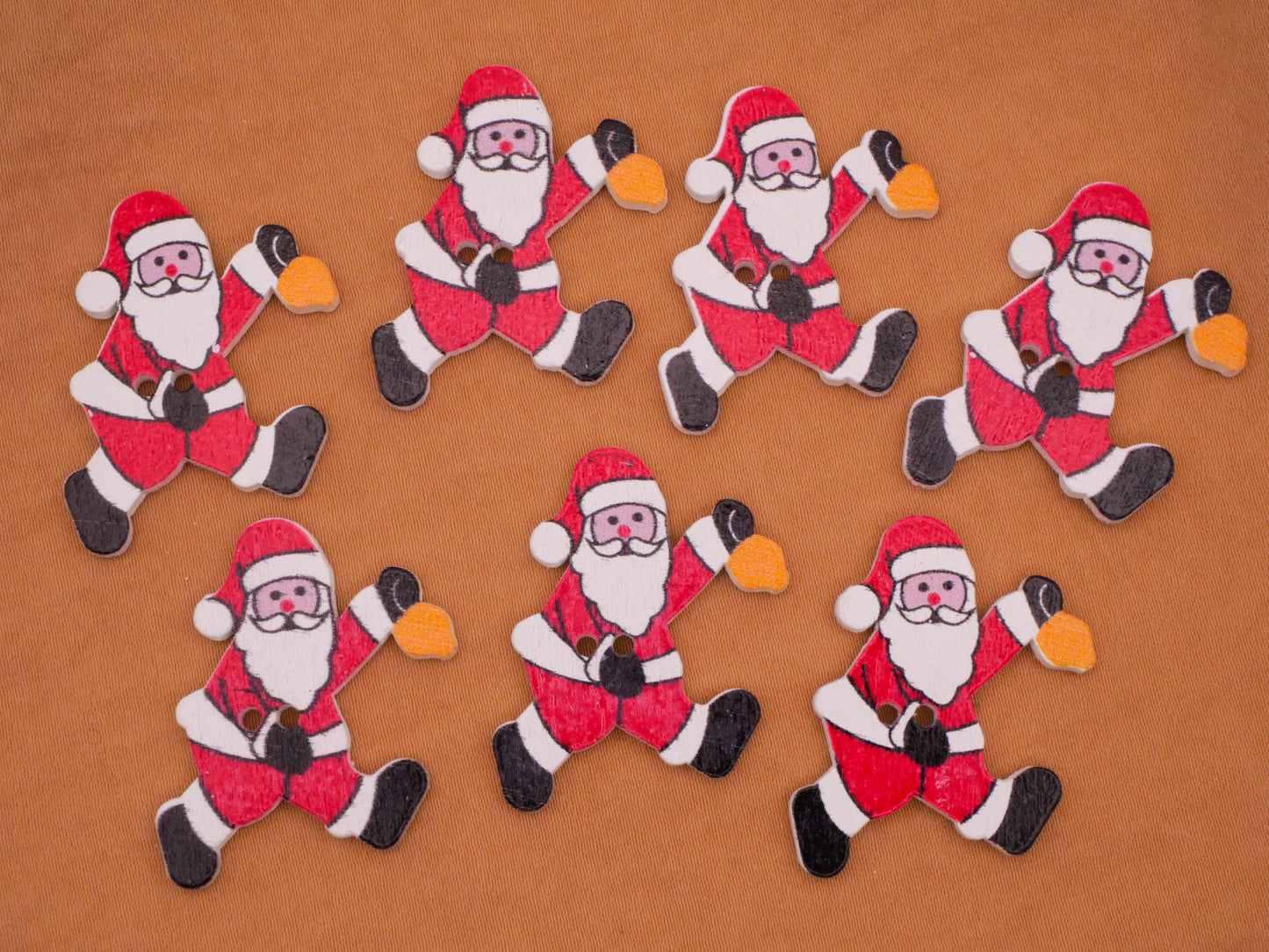 Santa Claus Running Christmas Wood Set of Seven Buttons 23x31mm