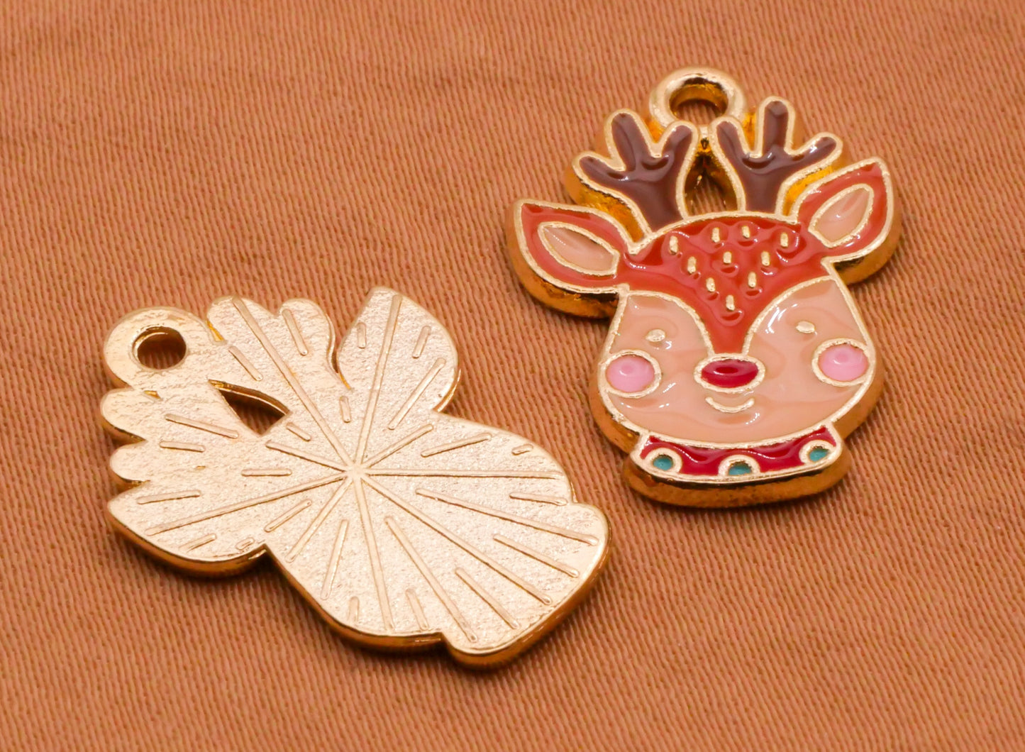 Rudolf Reindeer Deer Enamel Gold Metal Set of Four Charms 15x21mm