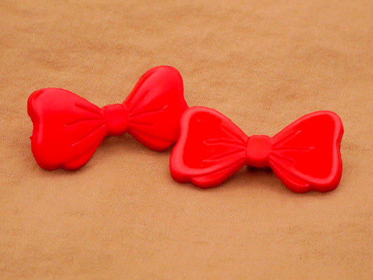 Bow Red Vintage Plastic Pair of Buttons 14x28mm