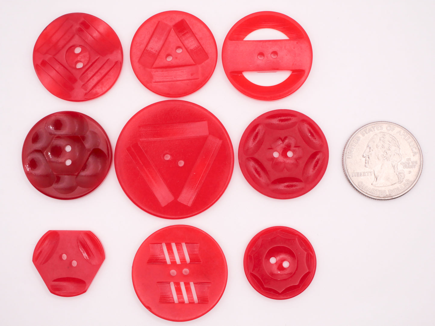 Red Machine Carved Shiny Early Plastic Button Various 20-37mm