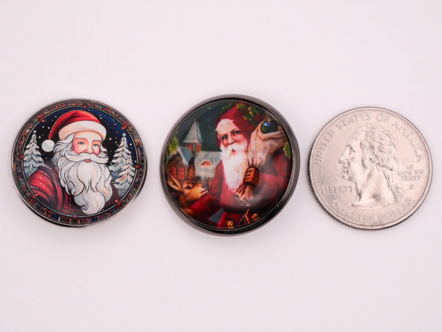 Santa Claus Night Scene Glass Dome Metal Button Various 27-28mm