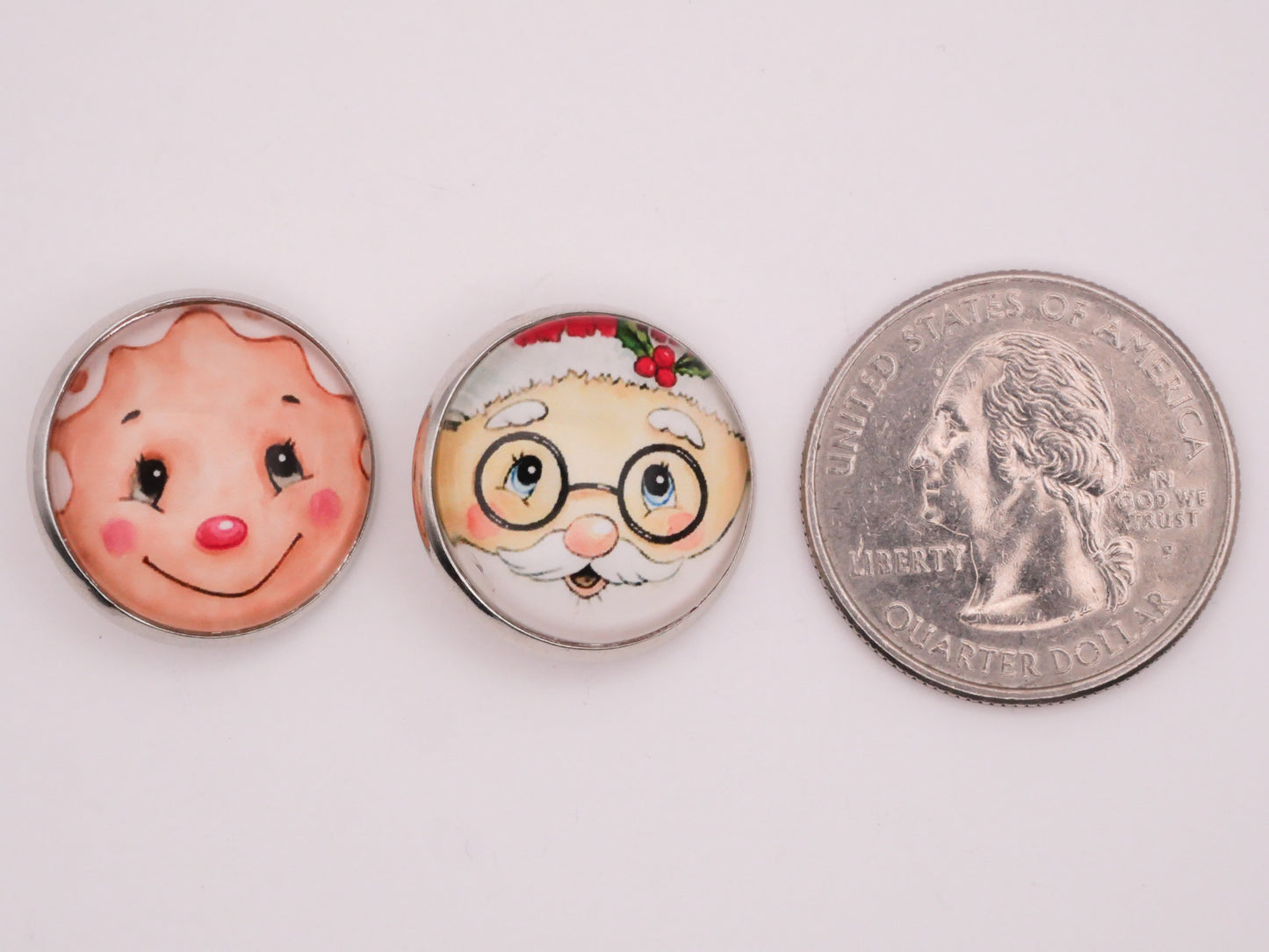 Gingerbread Cookie Man Santa Glass Dome Silver Metal Button 20mm