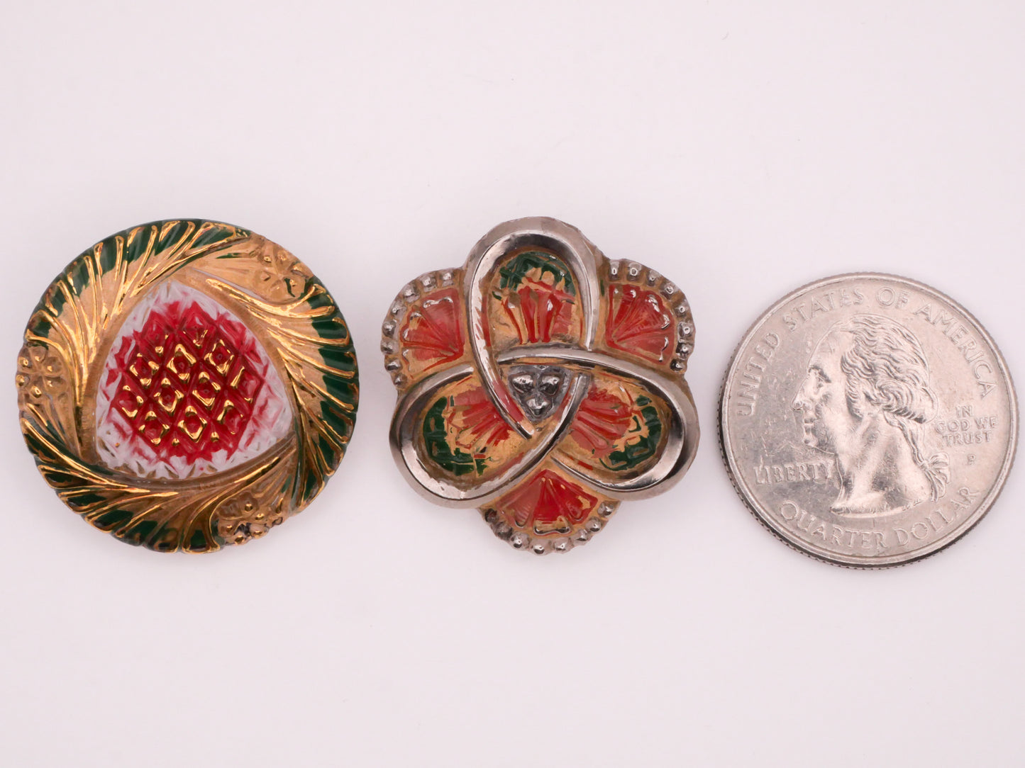 Christmas Red Green Gold Vintage Reverse Painted Czech Glass Button Various 27mm