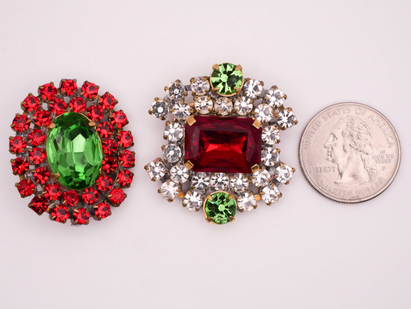 Czech Glass Rhinestone Red Green Vintage Large Metal Button Various 29-38mm