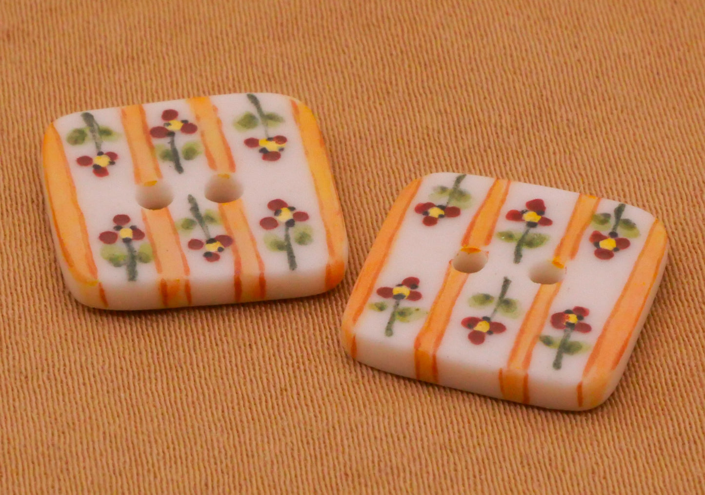 Flower Floral Wallpaper Design Hand-Painted Square Porcelain Ceramic Button 14mm