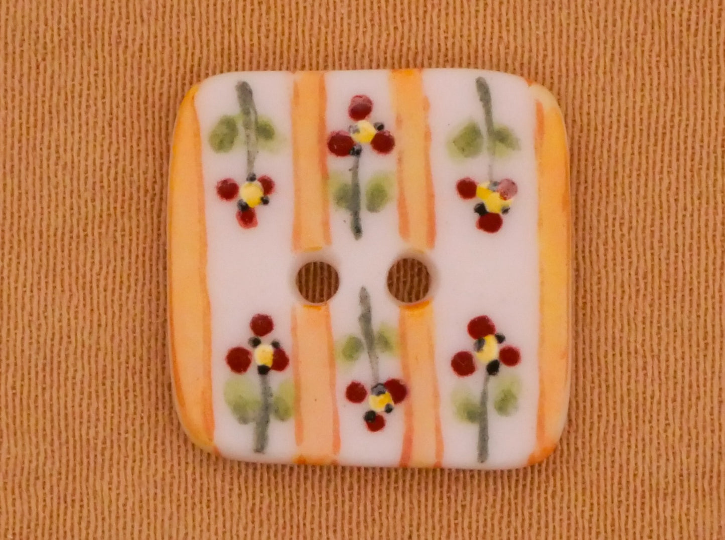 Flower Floral Wallpaper Design Hand-Painted Square Porcelain Ceramic Button 14mm