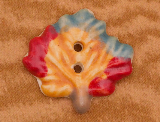 Leaf Tri-Color Hand-Painted Glaze Ceramic Button 27x28mm