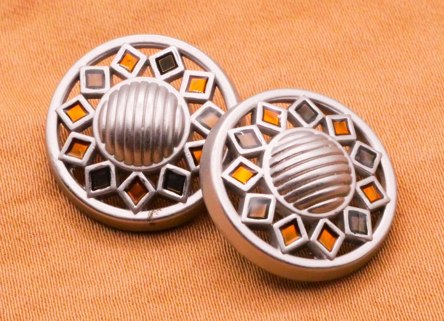 Stained Glass Diamonds Silver Metal Pair of Buttons 18mm