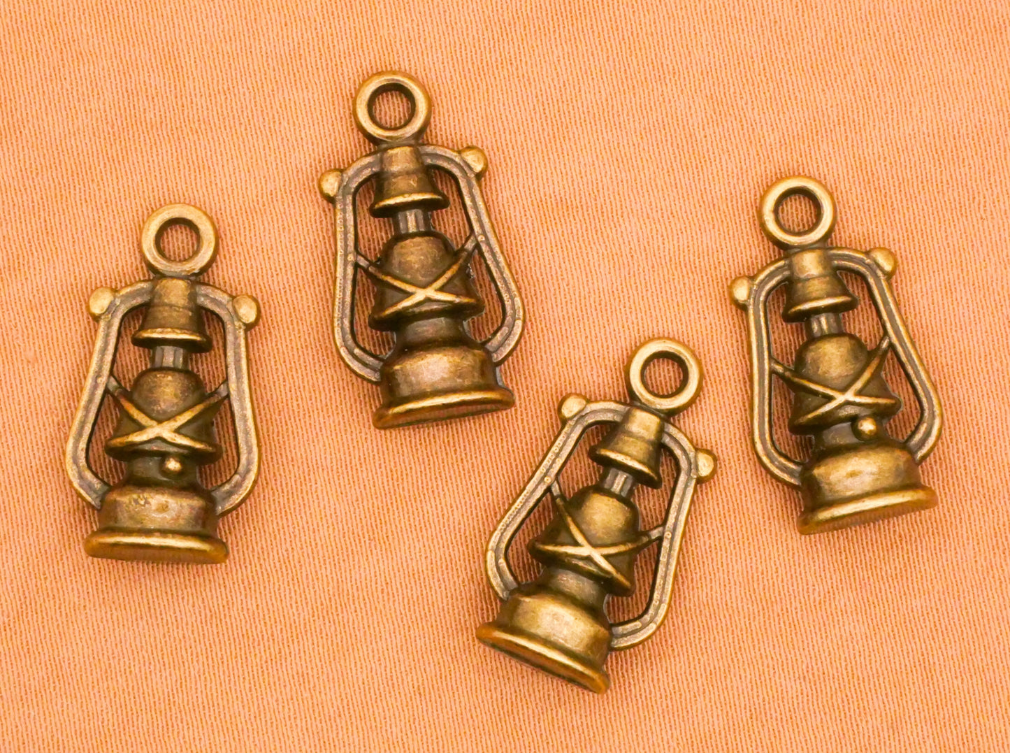 Lantern Realistic Bronze Metal Set of Four Charms Embellishments 11x20mm