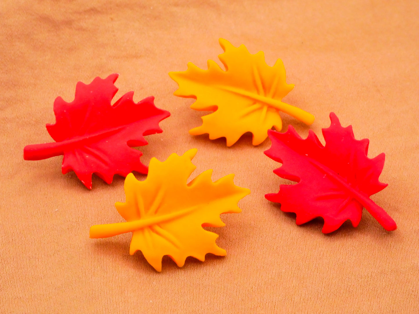 Leaf Leaves Red Yellow Plastic Set of Four Buttons 21x29mm