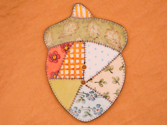 Acorn Patchwork Hand-Painted Large Porcelain Ceramic Button 51x72mm