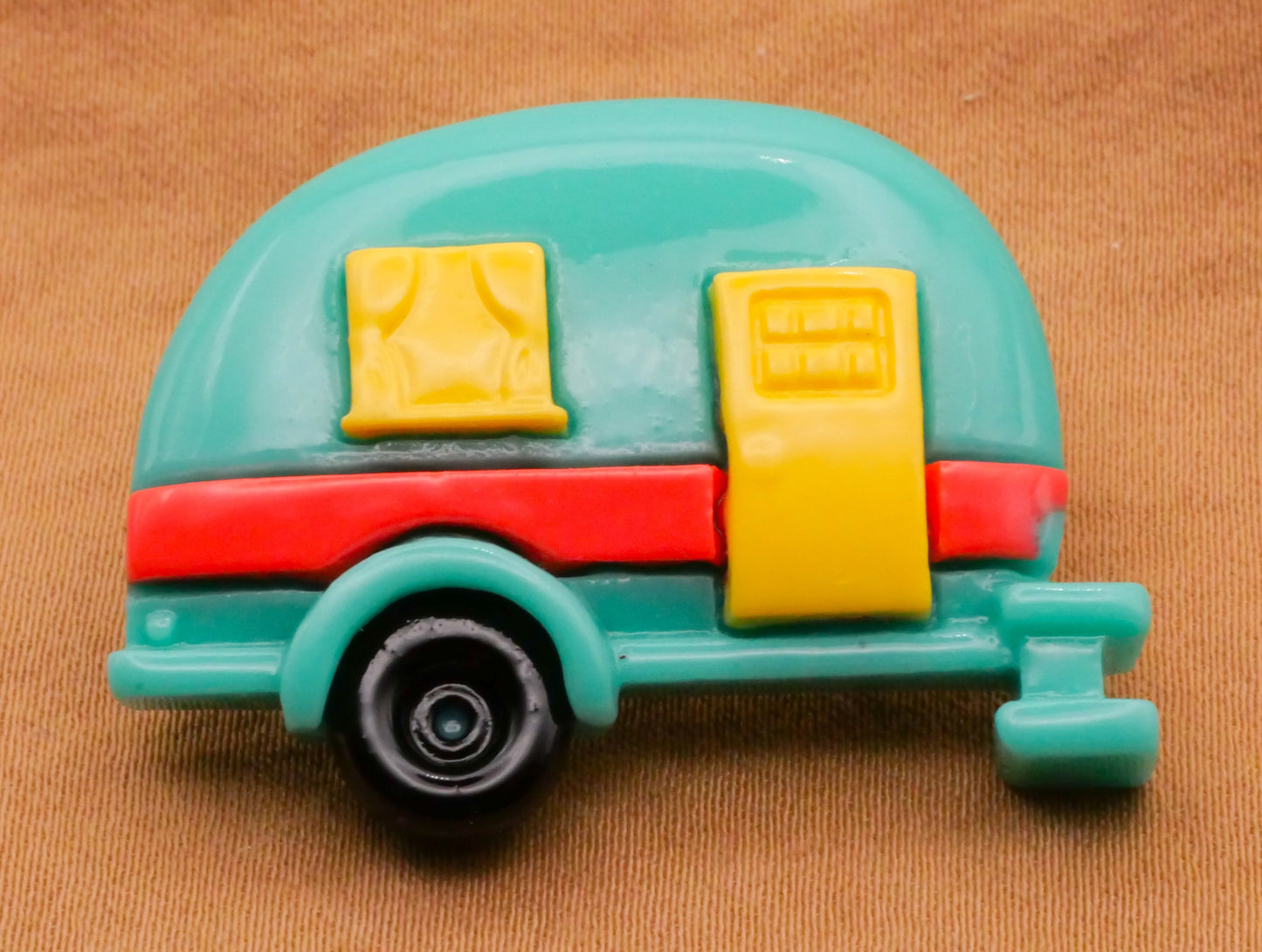 Camper Trailer Camping Teal Yellow Orange Plastic Button 26x36mm