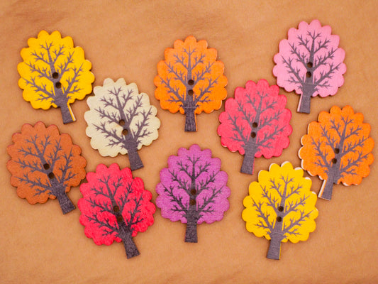 Tree Fall Colors Wood Set of Ten Buttons 24x32mm