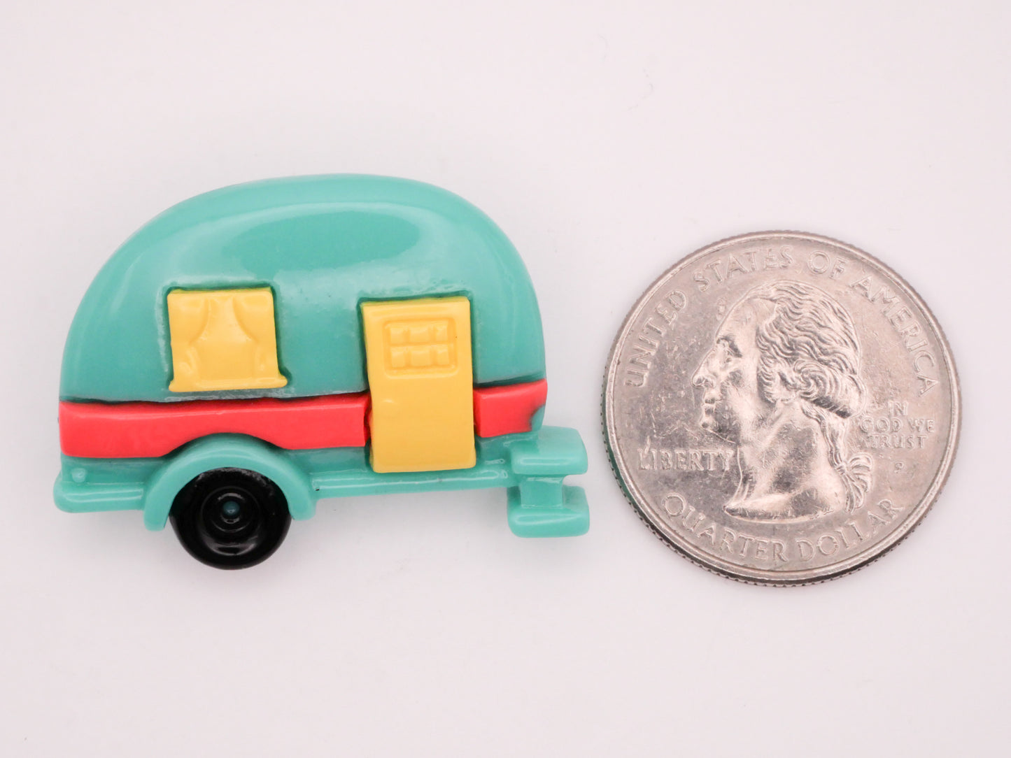 Camper Trailer Camping Teal Yellow Orange Plastic Button 26x36mm