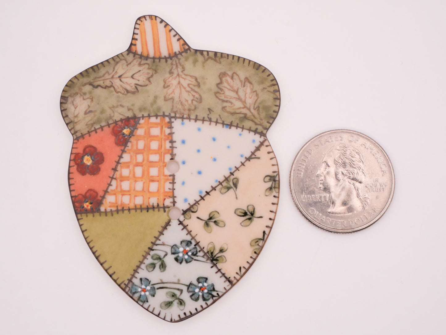 Acorn Patchwork Hand-Painted Large Porcelain Ceramic Button 51x72mm