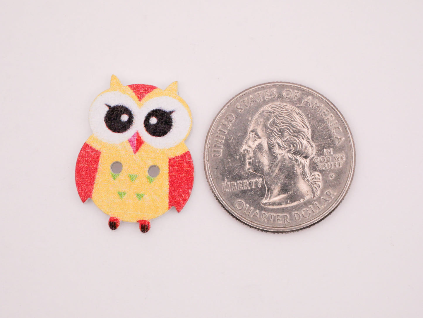 Owl Colorful Pastel Wood Set of Ten Buttons 19x25mm