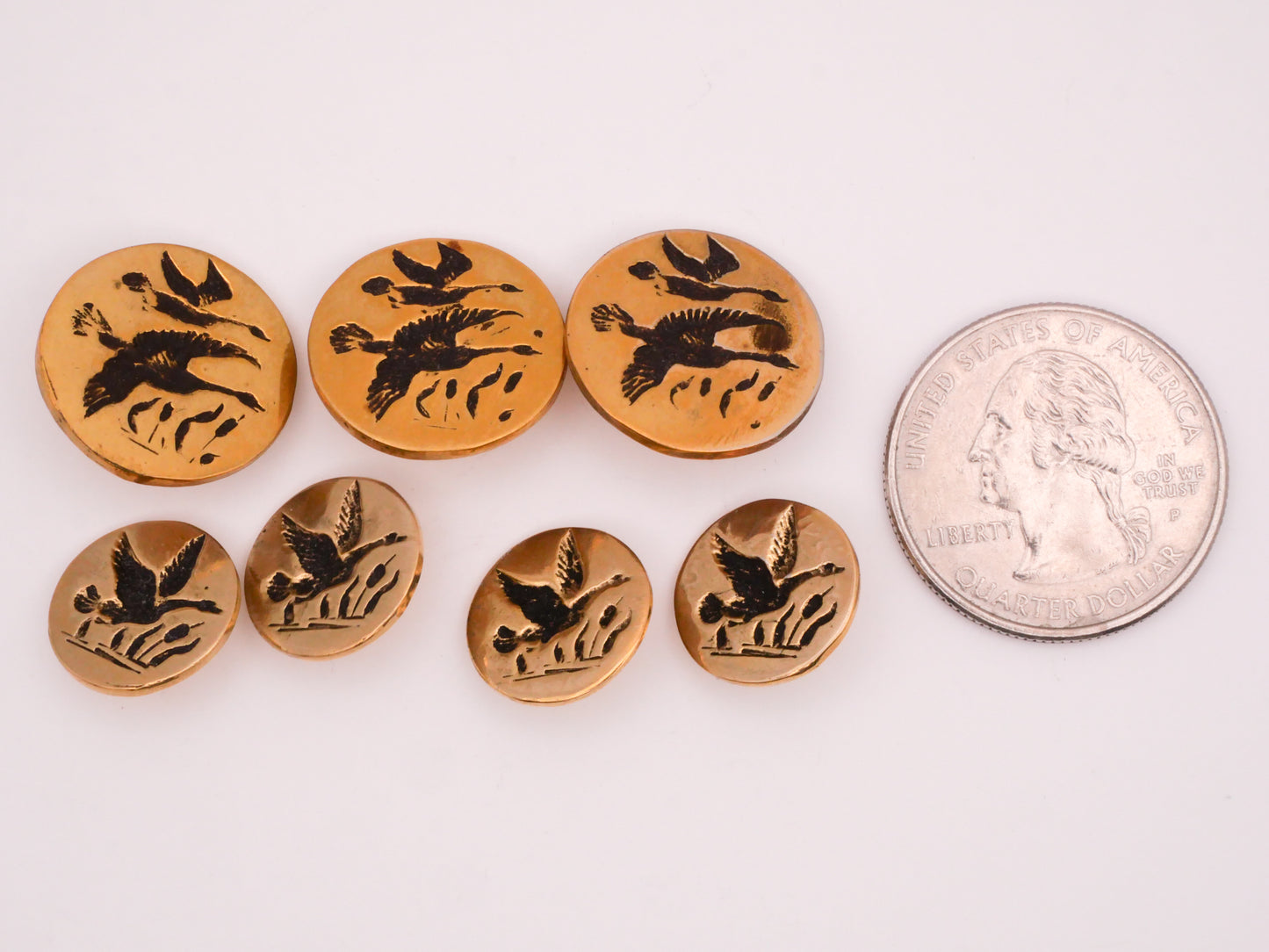 Goose Geese Reeds Vintage Brass Metal Button Various 14-18mm