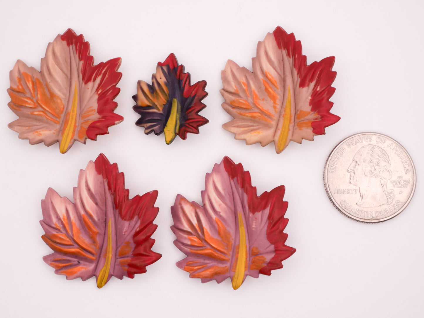 Leaf Multi-Color Red Pink Purple Celluloid Early Plastic Button Various 21-35mm