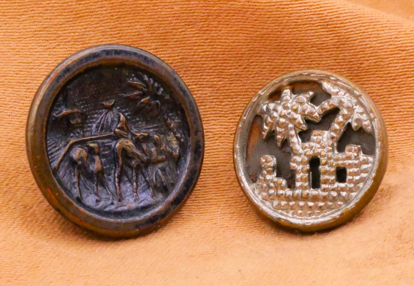 Middle Eastern Scene Camel Palm Trees Victorian Metal Button Various 13-16mm