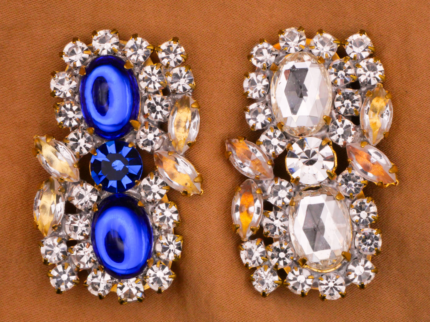 Czech Rhinestone Cobalt Blue Clear Glass Metal Large Button Various 28x45mm