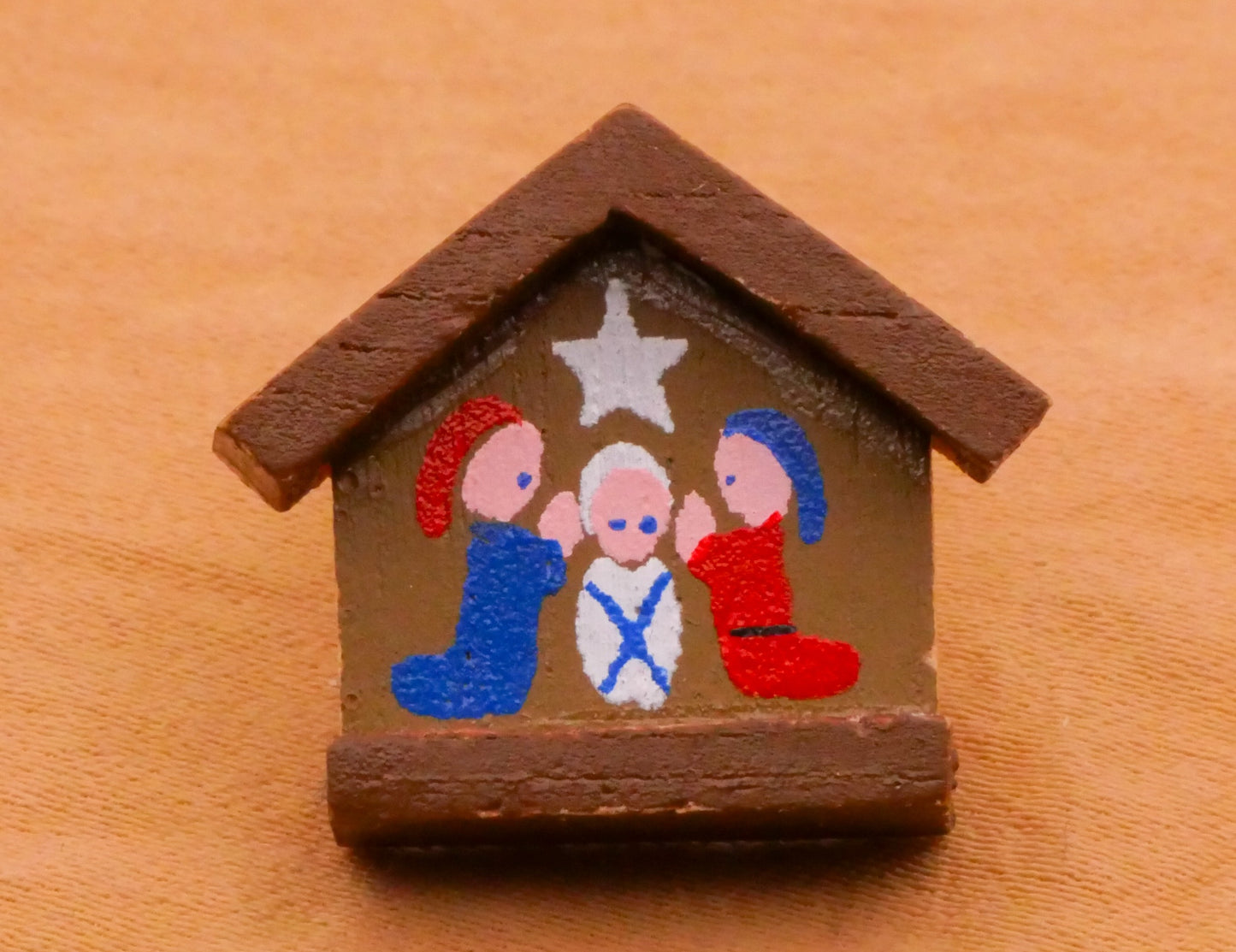 Nativity Hand-Painted Manger Vintage JHB Wood Button 20x23mm