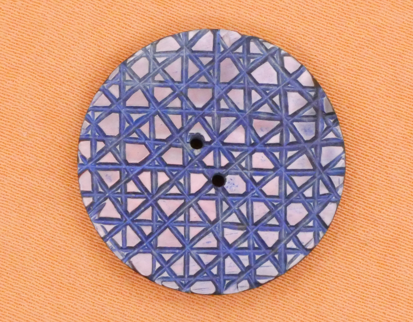 Hatch Design Blue Dyed Carved Mother of Pearl Button 23mm