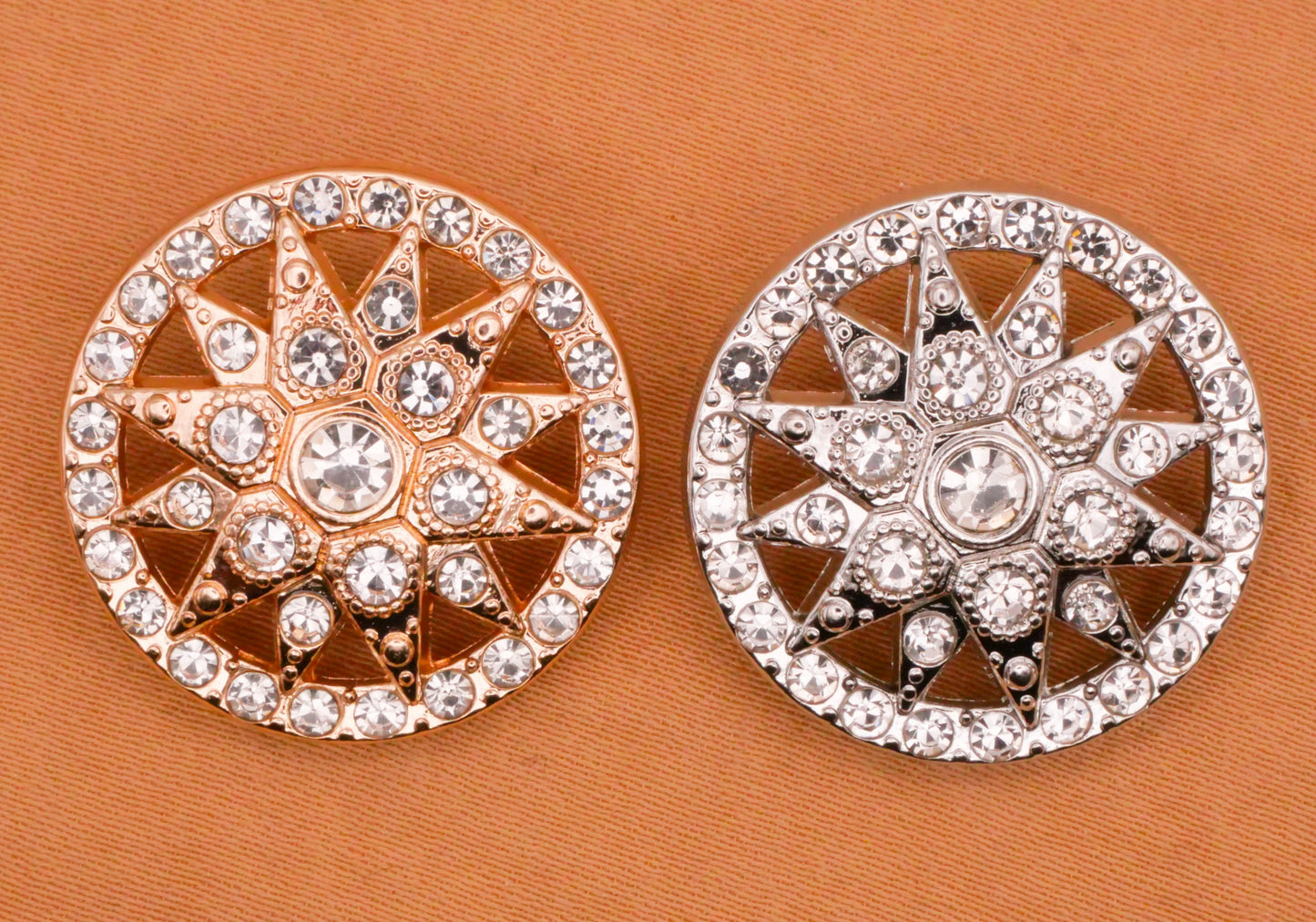 Star Sun Rhinestone Gold Silver Metal Button Various 23mm