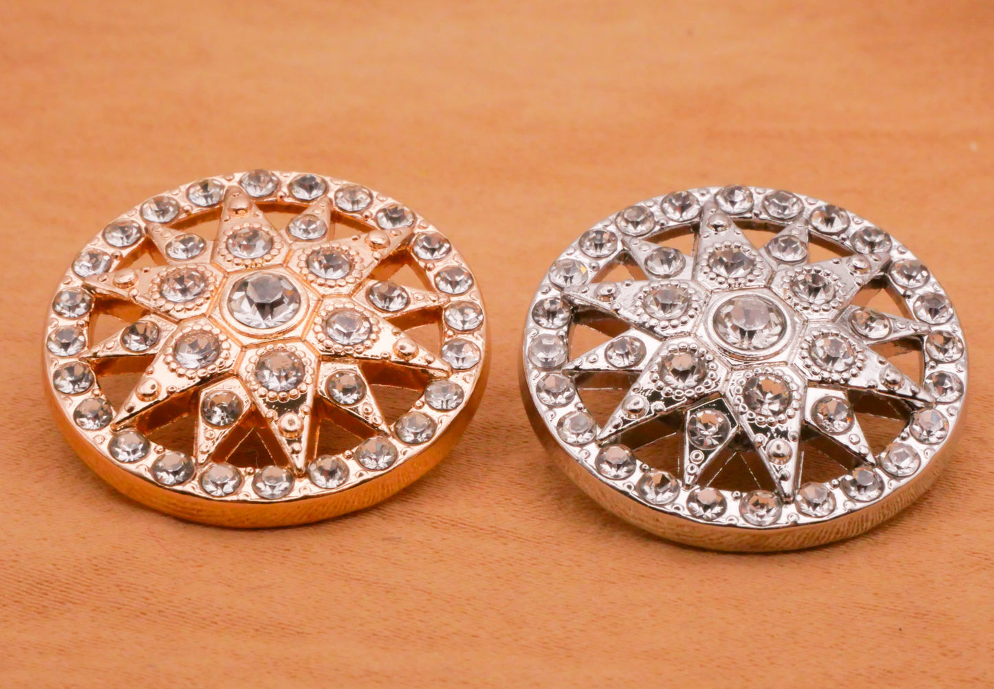 Star Sun Rhinestone Gold Silver Metal Button Various 23mm