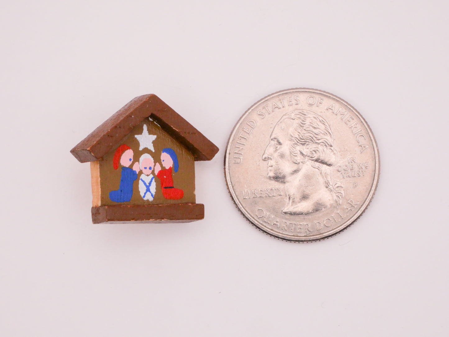 Nativity Hand-Painted Manger Vintage JHB Wood Button 20x23mm