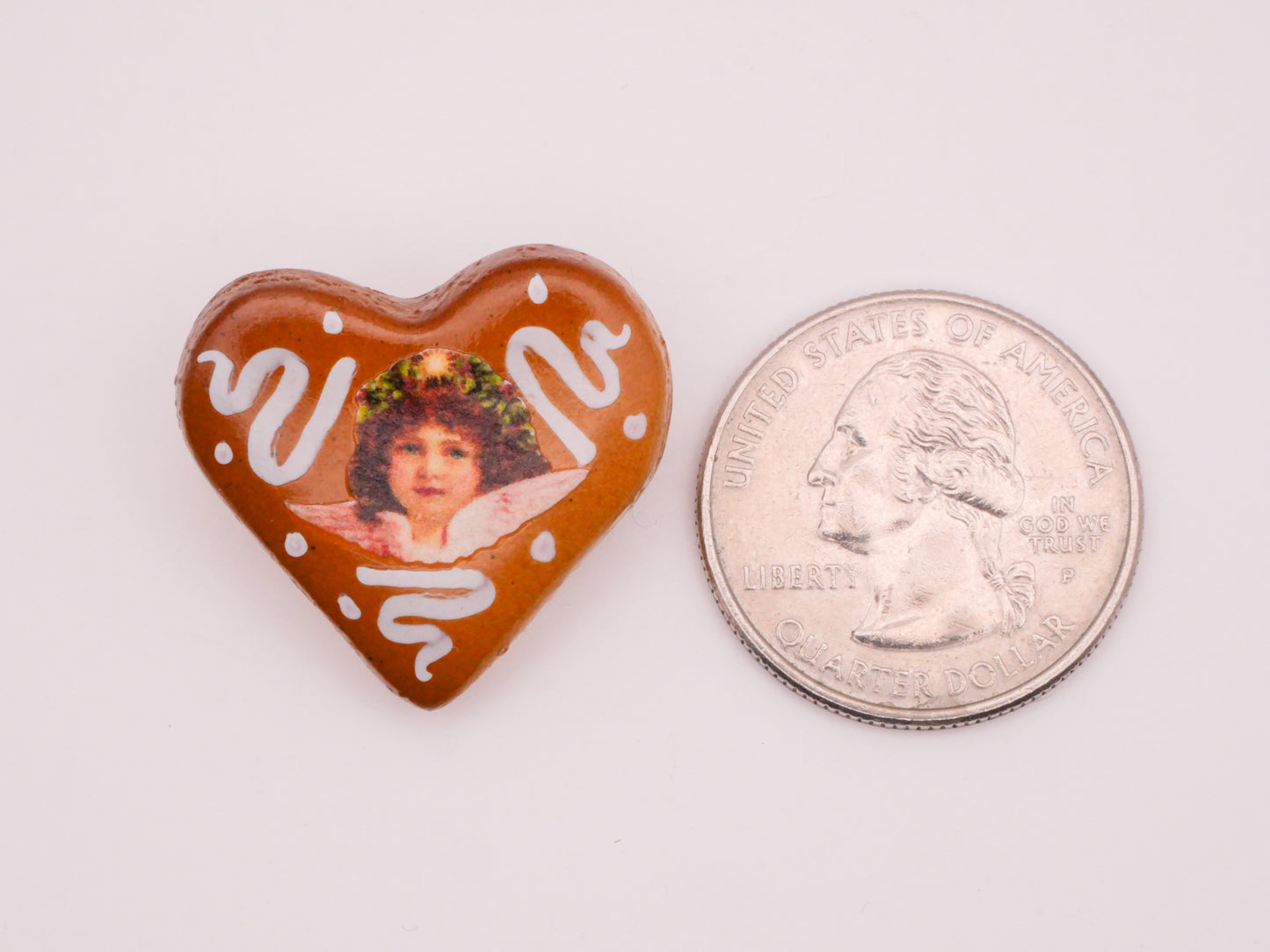 Cherub Angel Decal Heart Hand-Painted Wood Button 23x26mm