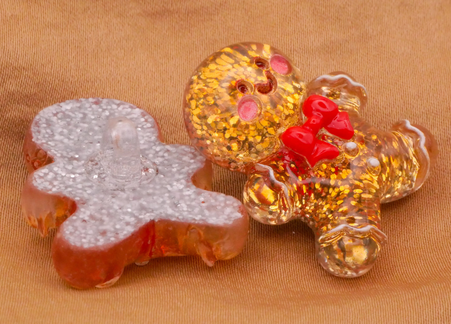 Gingerbread Man Glitter Resin Plastic Pair of Buttons 22x28mm