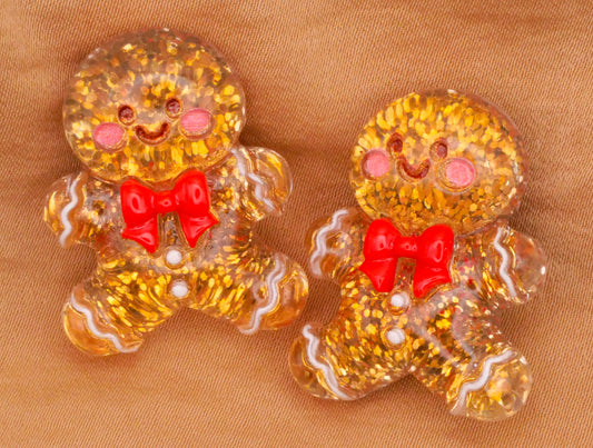 Gingerbread Man Glitter Resin Plastic Pair of Buttons 22x28mm