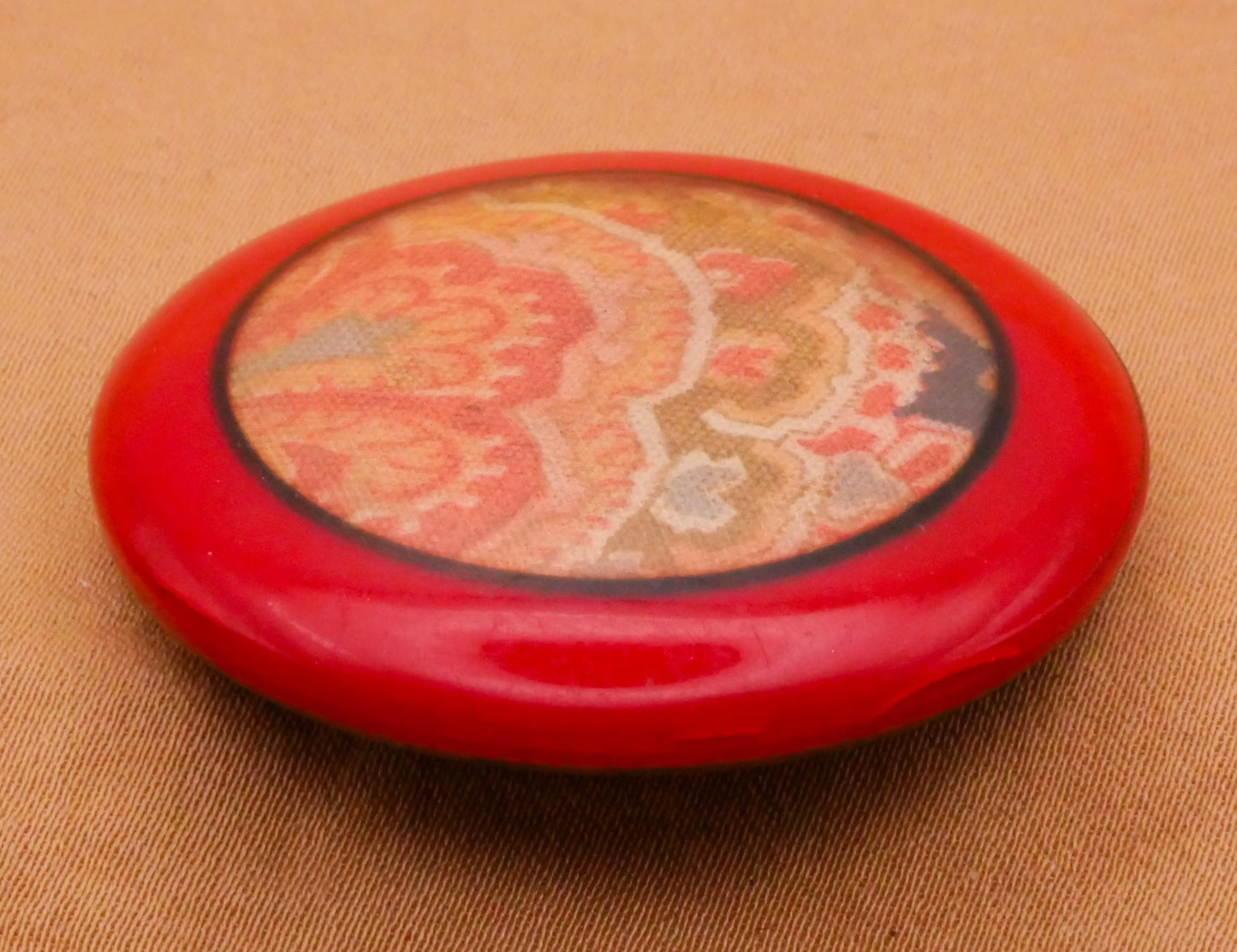 Canvas Pattern Fabric Celluloid Plastic Tight Top Large Button 38mm