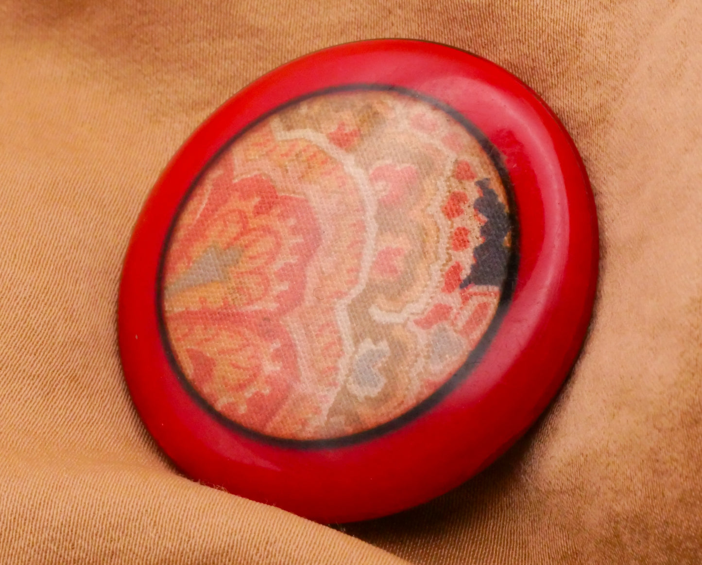 Canvas Pattern Fabric Celluloid Plastic Tight Top Large Button 38mm