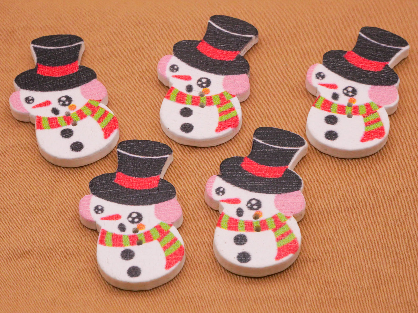 Gingerbread Man Snowman Wood Set of Five Buttons Various 18-31mm