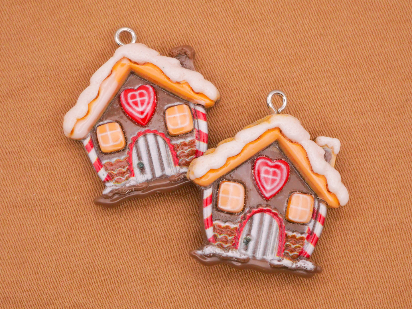 Gingerbread House Heart Plastic Pair of Charms Embellishments 26x29mm